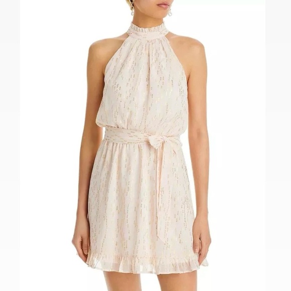 Aqua Dresses & Skirts - NWT Bloomingdale’s Aqua L141807 Pink/Gold Halter Mini Tie Waist Dress Size Small
